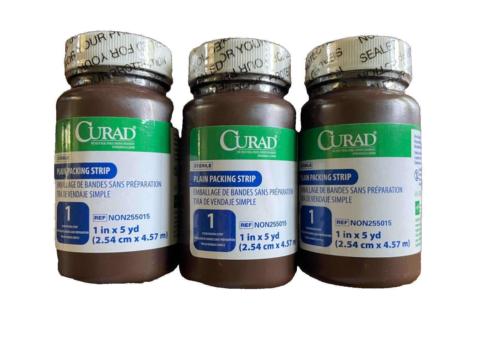 Three Bottles of Medline Curad Wound Packing Strip Cotton NON255015   5 yards