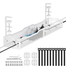 25in Under-Desk Metal Cable Organizer Clamp No-Drill White for Standing Desk