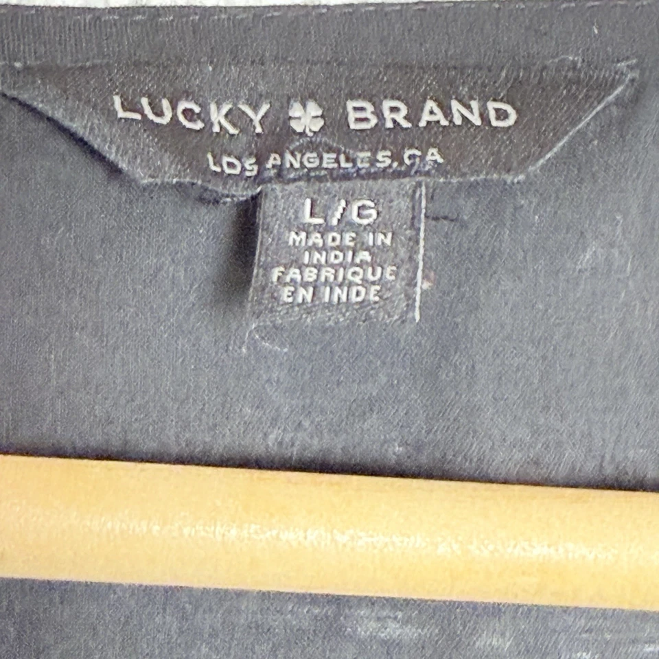 Lucky Brand Women’s Top Size Large Black Short sleeve Embroidered White Flowers - Image 4 of 4