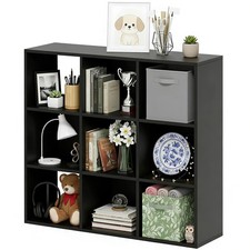 9-Cube Storage Organizer, Black Bookshelf with Open Compartments for Home Office