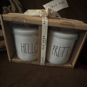 Rae Dunn HELLO PRETTY White Ceramic Set (2) Boxed