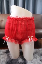  A95 2XL/ElasticW.24-42" Vintage Style Red Nylon Full Brief Panties Underwear