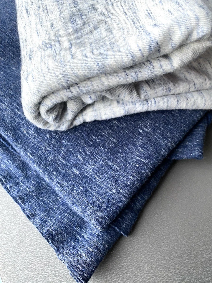 Bundle Soft Cotton Designer Navy Ivory Heather Knit  Fabrics 3+Yds - Image 2 of 4