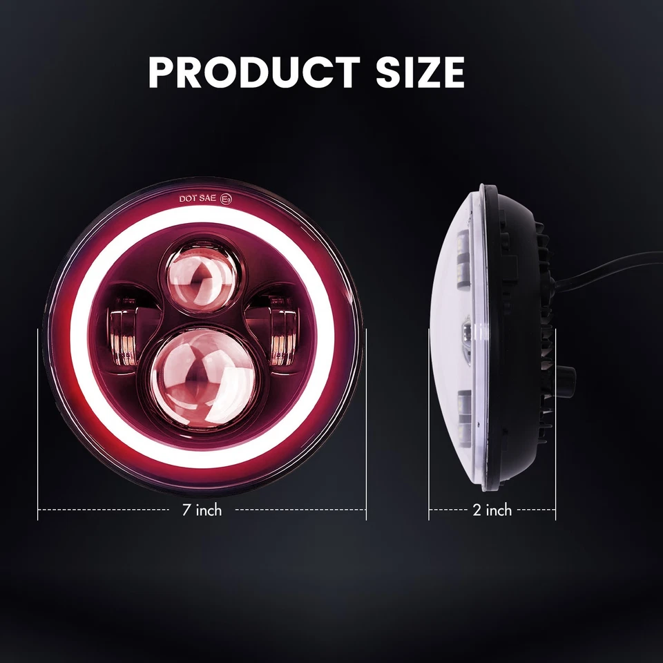 Pair 7 Inch Round LED Headlights Angle Eyes Halo Fit Jeep Wrangler JK LJ TJ CJ - Imagem 2 de 4