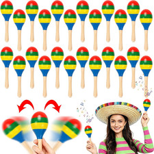 Colorful Wooden Maracas Hand Percussion Rattles for Cinco de Mayo Party 7.9 Inch