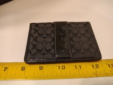 Coach Black Leather Canvas Window Logo Print Wallet
