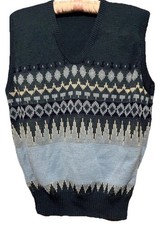Chaleco Suéter Azul M/L Verdadero Vintage Preppy Academia Tejido Gorpcore Nerd Pullover