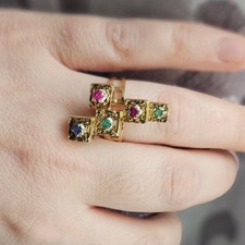 18k Yellow Gold Brutalist Multistone Cocktail Ring 7.25 Vintage