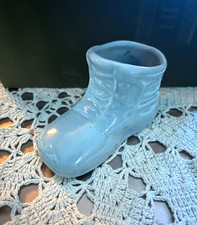 Vintage Small Ceramic Baby Shoe Planter Vase Light Blue 3" high 4.75" long