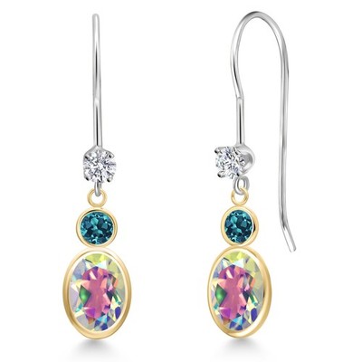 14K Two Tone Gold Mercury Mist Mystic Topaz and London Blue Topaz and Lab Grown
