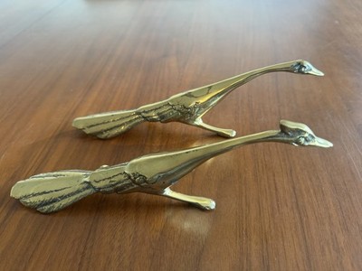 2 Vintage Solid Brass Roadrunner Bird Figurine Great City Traders