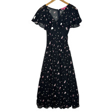 Betsey Johnson for Urban Outfitters Floral Maxi Dress S Black Flutter Sleeves