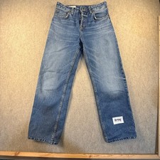 Zara Womens High Waisted Straight Leg Jeans Medium Wash Blue Size 4 Button Fly