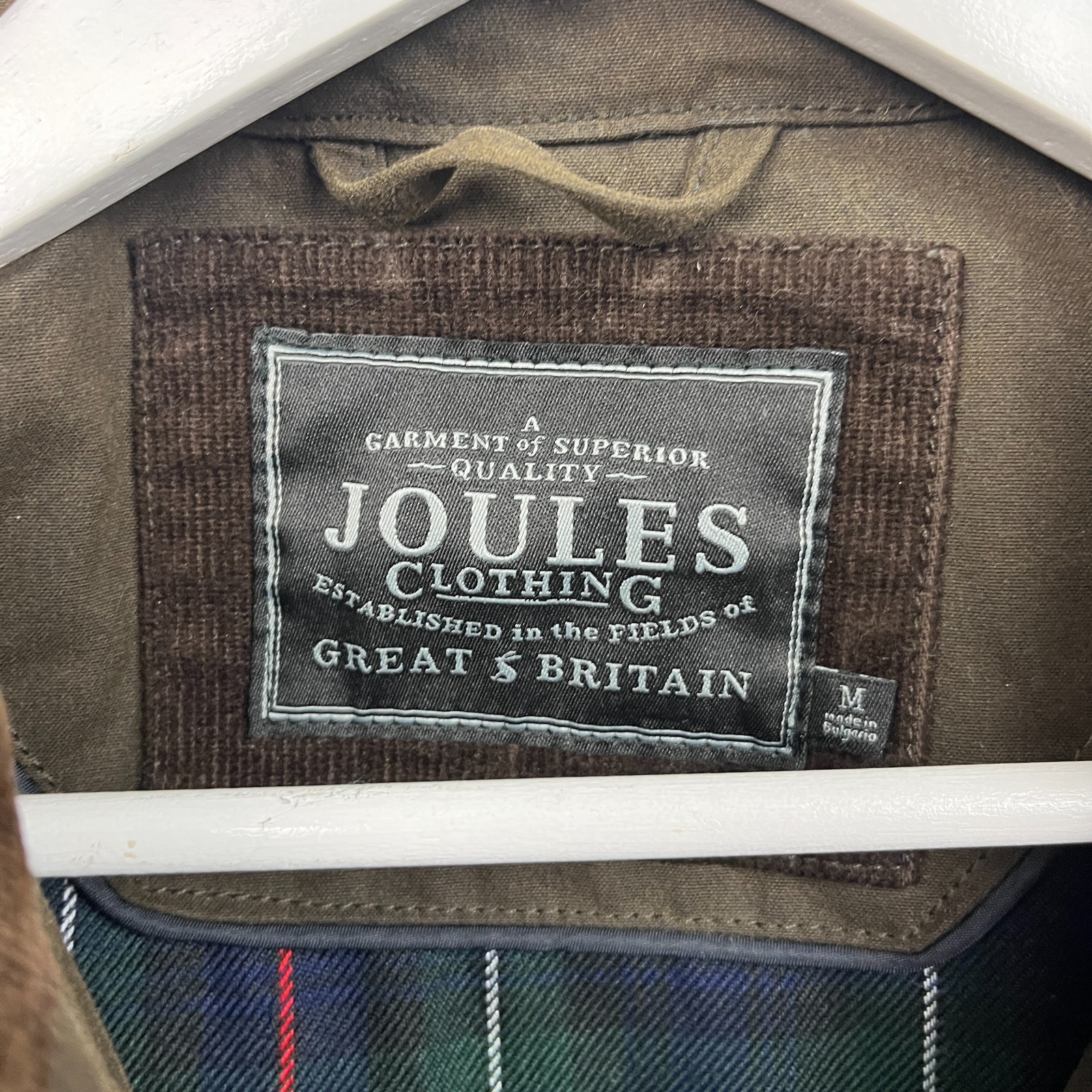 Joules Jacket Mens Medium Olive Halley Stevensons Wax Coat Plaid Lined Hunting image 6
