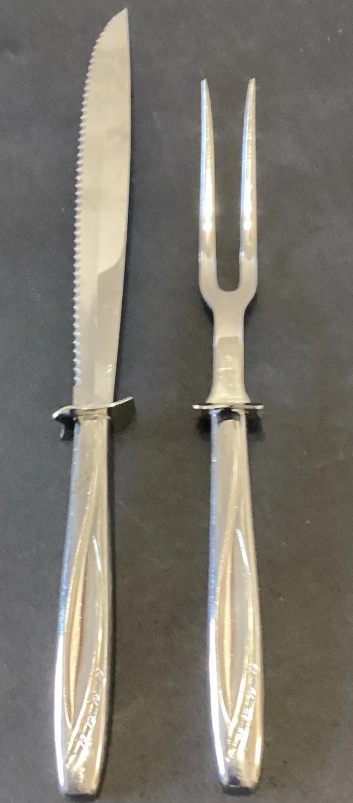 Vintage Carving Set Serrated Roast Knife Prong Fork Rogers Cutlery Co LAWNCREST