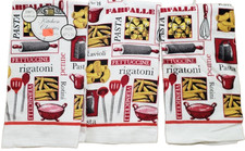 Set of 3 Same Kitchen Terry Towels 15"x25" FOOD,PASTA VARIATIONS UTENSILS,BH