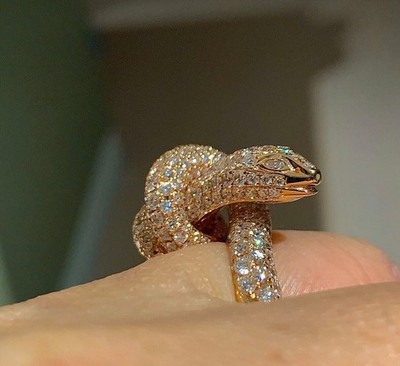 Real Moissanite 1.80Ct Round Cut Unique Snake Ring 14K Rose Gold Plated Silver