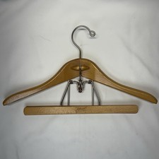 Vintage Heavy Duty Setwell Wooden Suit Hanger w Felt Clamp Bar Pants Jacket 17  
