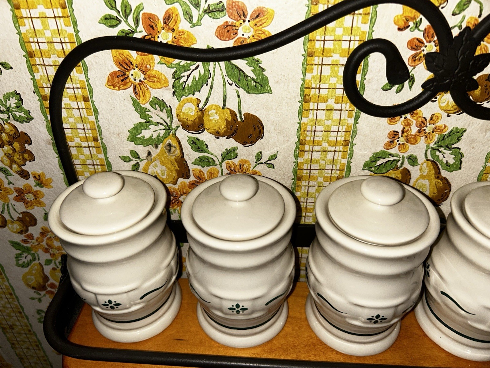 Longaberger WI Spice Rack+Hook Rack+4 Hooks+6 Green Heritage Pottery ...