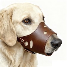 Soft PU Leather Pet Dog Muzzle Prevent Biting Barking Chewing Brown Small