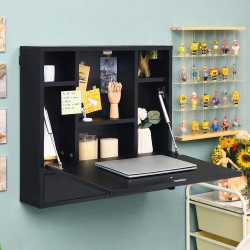 Costway Wall-Mount Floating Desk Foldable Space Saving Laptop Workstation Black - Picture 3 of 12