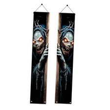 2PCS Halloween Porch Banner Scary Vertical Hanging Decorations Skeleton Demon