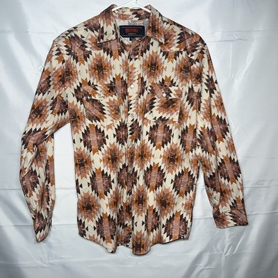 Rock & Roll Denim Teal Southwest Aztec Design Shirt Long Sleeve Pearl Snap XL