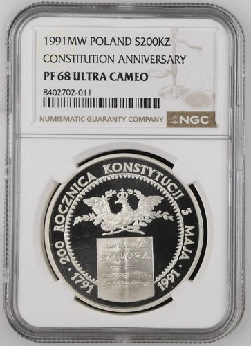 1991 Poland 200000zl Constitution Anniversary Proof Silver Coin - NGC PF68 -F105