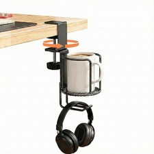 2-in-1 Desk Cup Holder with Headphone Hanger, 360  Rotating Anti-Spill Drink ...