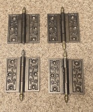 4 vecchie cerniere per porta 3 1/2 x 3 1/2" spille ghianda anni 1860 vittoriane ferro cuore viti