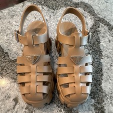 PRADA Monolith $895 Barley Rubber Sandals New...