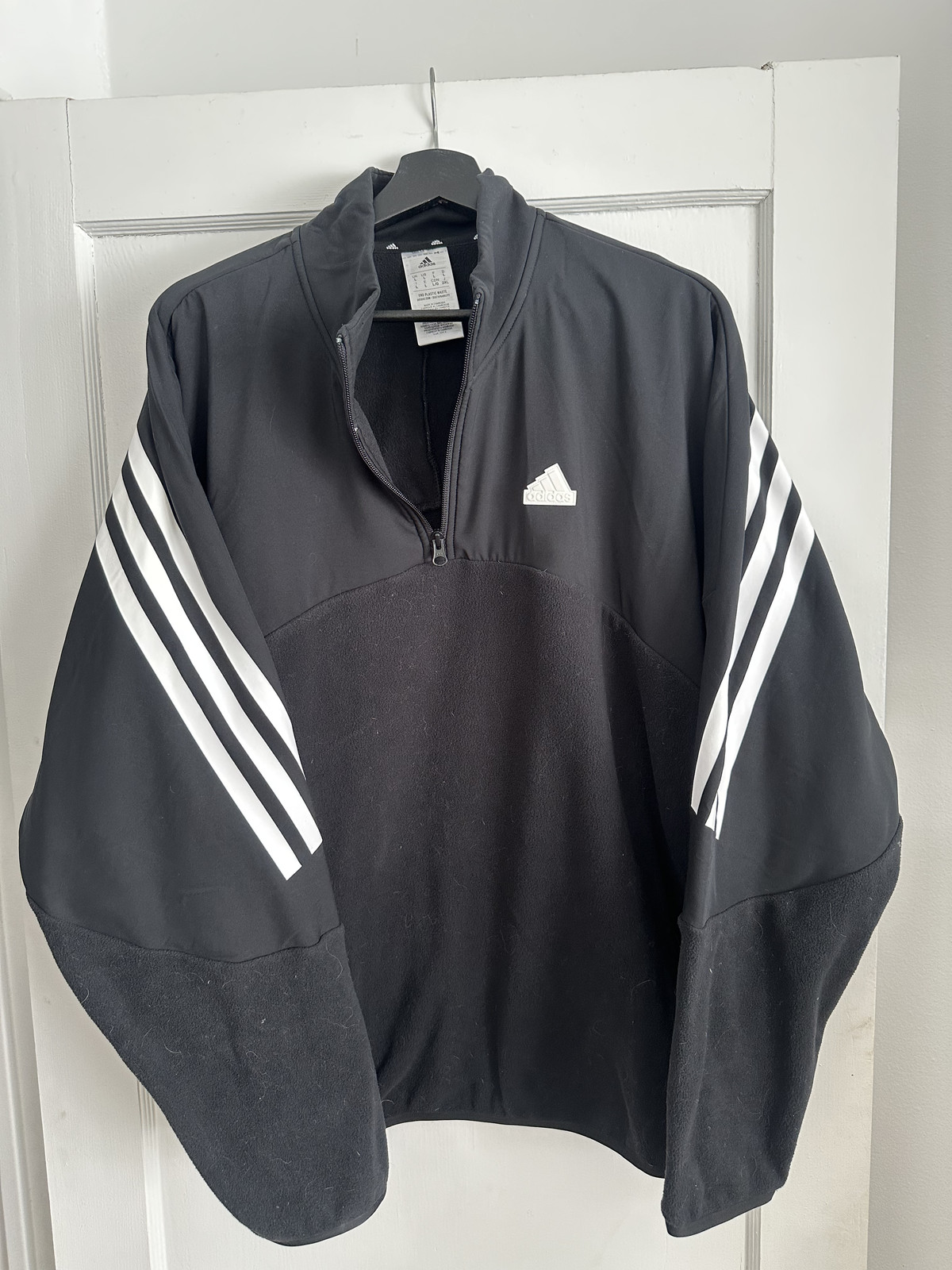 Adidas Jacket Mens Large Black Quarter Zip Pullover Lightweight Logo Pockets thumbnail 2