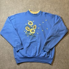 VTG 90s Morning Sun Sweatshirt Floral SunFlower Size M Grandmacore Blue