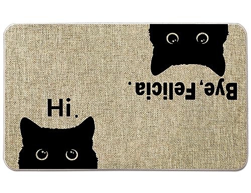 Farmhouse Welcome Mat for Front Door Black Cat Door Mat Hi Bye Felicia Funny