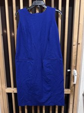 Talbots Dress Womens 12W Blue Sleeveless Sheath Zipper Pockets Knee Length Work