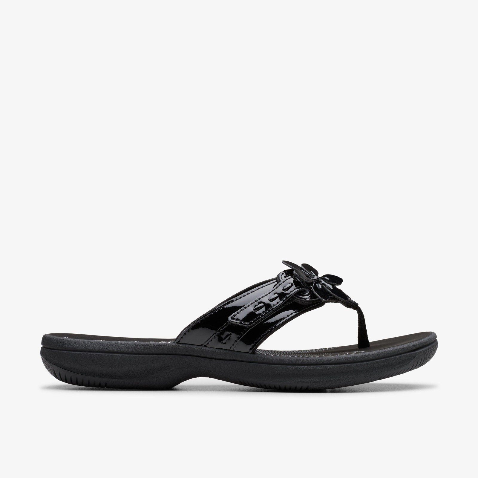 Clarks Womens Brinkley Opal Black Patent Flat Sandals,Flip Flops Synthetic