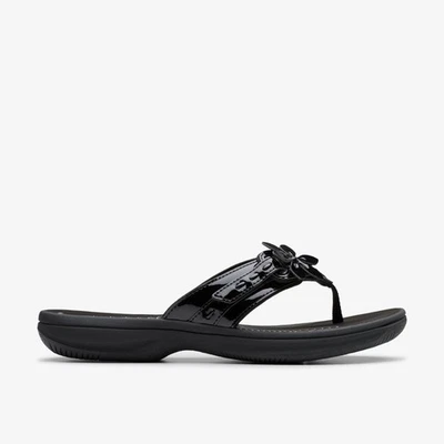 CLARKS CLOUDSTEPPERS Clarks Womens Brinkley Opal Black Patent Flat Sandals,Flip Flops Synthetic