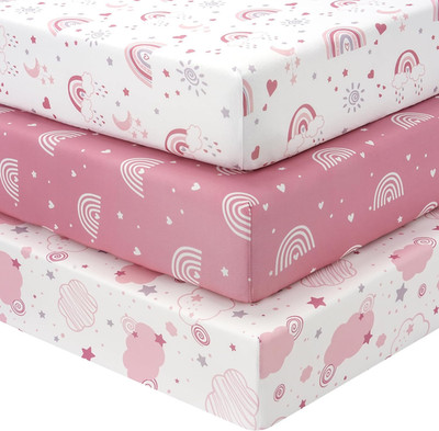 Cot Bed Sheets Fitted 140x70cm Soft Microfiber Toddler Baby Pink Rainbow Set 3PC