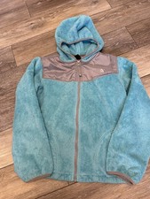 The North Face Girls Hooded Fleece Full Zip Jacket Blue Gray Size XL 18 