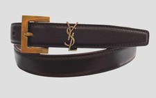 Saint Laurent Women's Red Cassandre Square Buckle Smooth Leather Belt Size 70