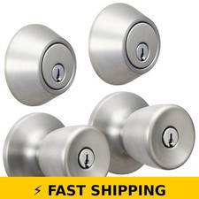 Hyper Tough Keyed Entry Doorknob  Deadbolt Combo - Stainless Steel