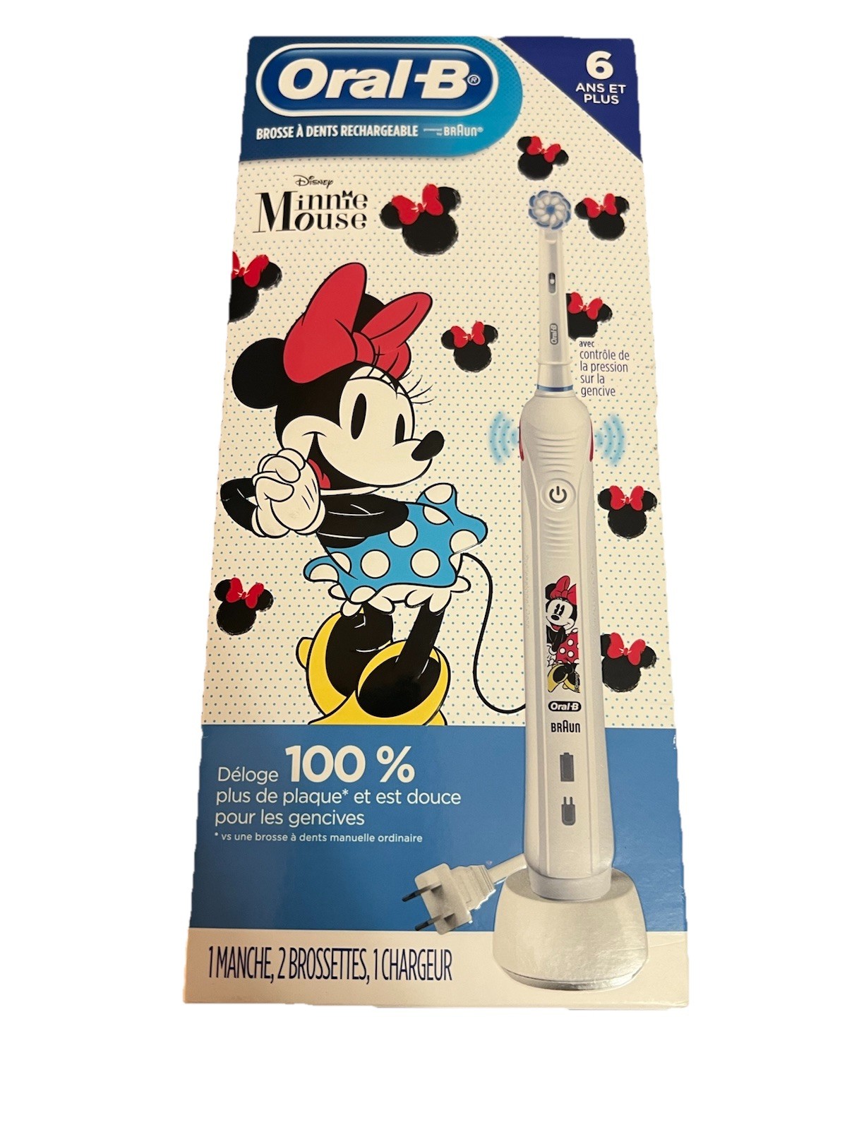 New Oral-B Rechargeable Toothbrush Minnie Mouse Disney 1 Handle Two Brush Heads