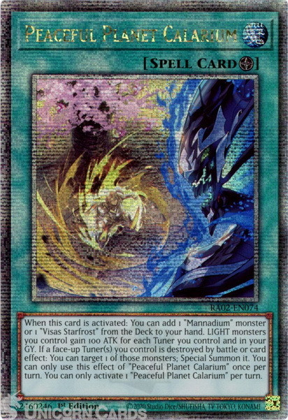 RA02-EN074 Peaceful Planet Calarium : Quarter Century Secret Rare 1st Edition Yu
