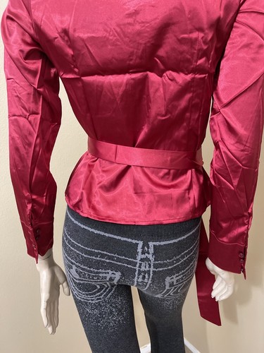 Women’s Burgundy Satin Polyester Casual Long Sleeve Size L Button Up Shirt Top - Picture 12 of 12