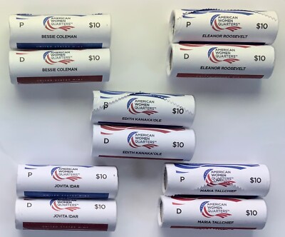 2023 P&D American Women 10 BU US Mint Wrapped Quarter Rolls w ALL Five Designs