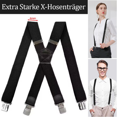 Extra Starke X-Hosenträger 40mm Breit Versch. Farben Wählen Starke Krallenclips