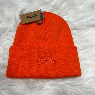 STUSSY STOCK CUFF BEANIE FIRE ORANGE STUSSY HAT | eBay