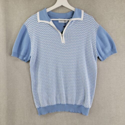 Oxknitstore Sweater Mens Medium Blue Geometric NEW 60s 70s Retro Vintage Polo