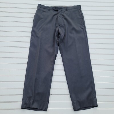 Pants Mens 32 Short Striped Gray Wool Dress Flat Front Business Macys 32x27  | eBay