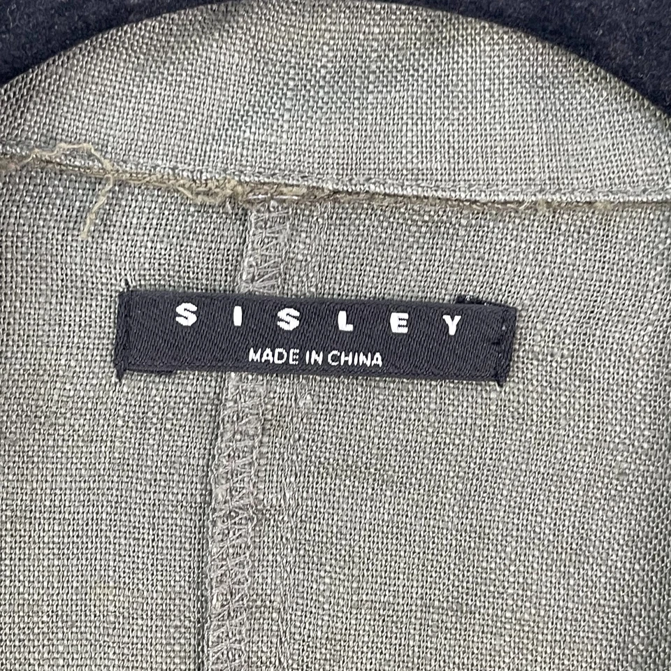 Chaqueta Sisley Mujer 38 Pequeña Verde 100% Lino Lino Bolsillos Foto 3 de 4